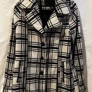Jou Jou Black and White Plaid Trench Coat